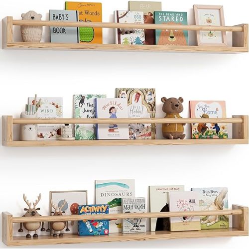 G&W Gruwald Nursery Book Shelves, Set of 3, Wall Bookshelf, Book Shelf for Kids Rooms, Wall Book Shelves for Bedroom Kids, Floating Shelf, Nursery Decor (Wood, 36 Inches)