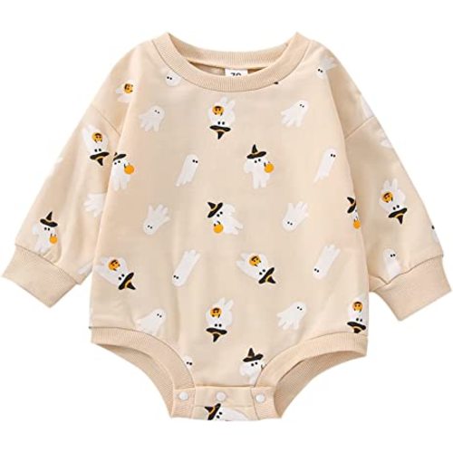 FYBITBO Halloween Baby Girl Boy Clothes Pumpkin Romper Sweatshirt Onesie Long Sleeve Bodysuit Top Fall Winter Outfit