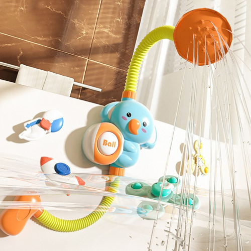 Beefunni Baby Bath Toy Toddler Water Spray Shower Head, Bathtub Water Pump Cartoon Elephant Bath Toys for Infants Kids, Blue