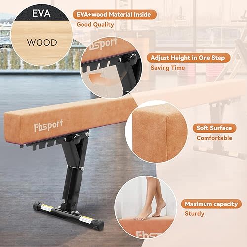 FBSPORT 8ft Adjustable Balance Beam: High and Low Floor Beam Gymnastics Equipment for Kids/Adults,Gymnastics Beam for Training,Practice, Physical Therapy and Professional Home Training with Legs