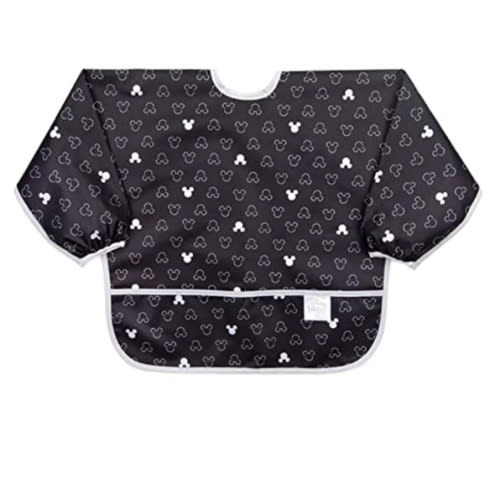 Bumkins Disney Bibs, Baby and Toddler Girls and Boys 6-24 Months, Long Sleeve, Essential Must Have for Eating, Feeding, Mess Saving Lightweight Waterproof Fabric Sleeved Smock, Mickey Mouse Icon