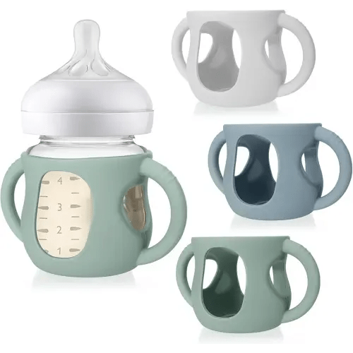 Juome Silicone Sleeves with Handles for Avent Natural Glass Baby Bottle - 3 Pack Anti Breakage Baby Bottles Holder, Compatible with Philips Avent Anti Colic Baby Bottles 4 oz