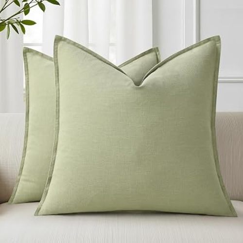 decorUhome Fall Sage Green Linen Throw Pillow Covers 20x20 Set of 2