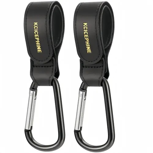2 Pack Stroller Hooks, Stroller Straps for Diaper Bags,Adjustable Stroller Carabiner Clip,Baby Stroller Accessories for nuna,Uppababy,Bob,Hook for Bike,Scooter,Wheelchair,Walker Accessories(Black)