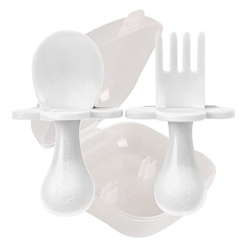 Grabease Baby & Toddler Utensils - Baby Forks for Self Feeding - BPA-Free & Phthalate-Free - 1 Set, Blush Toddler Fork & Self Feeding Spoon