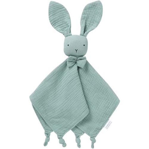 LAWKUL Baby Lovey Organic Cotton Muslin Soft Security Blankets Comfy Lovie for Newborn Infants Boy Girls Unisex Bunny Green