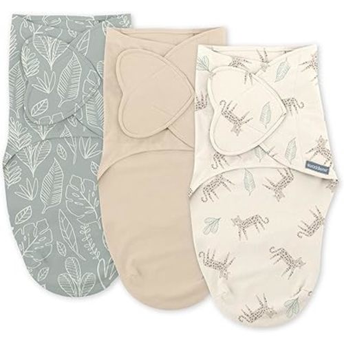 SwaddleMe by Ingenuity Monogram Collection Baby Swaddle, 100% Cotton, Improves Sleep & Calms Startle Reflex, 0-3 Months, Pocket Fold Design for Easy Changes, 1.0 TOG, 3-Pack - Born Free