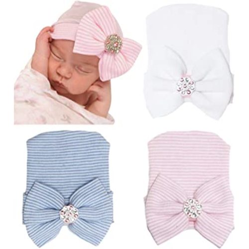 DRESHOW BQUBO Newborn Hospital Hat Infant Baby Hat Cap with Big Bow Soft Cute Knot Nursery Beanie