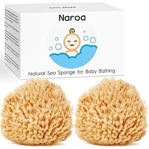 NAROA Natural Baby Bath Sponge in Gift Box | Premium Soft Wool Sea Sponge for Babies | Newborn Bath Time Essentials | Sustainable & Plastic Free (2 Pack)