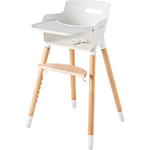 Wooden High Chair for Babies and Toddlers - with Harness, Removable Tray, and Adjustable Legs