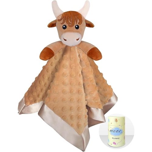 Boy Highland Cow Baby Security Blanket Loveys for Babies Girls, 16" Soft Baby Lovey Blanket, Baby Snuggle Stuffed Animals Blankie, Baby Girls Gifts for Infant and Toddler