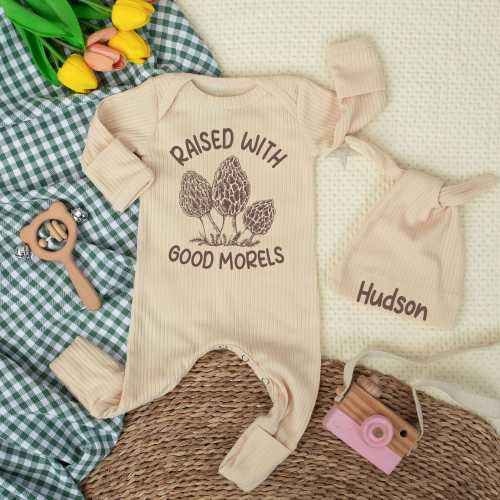Raised With Good Morels Baby Bodysuit, Mushroom Baby Outfit, Custom Newborn Romper, Fungi Baby Suit, Coming Home Clothes, Baby Shower Gift