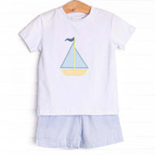 Sight to Sea Applique Short Set, Blue – Stitchy Fish