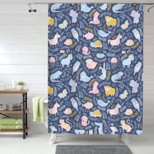 Shower Curtain, Cute Baby Animals Waterproof Fabric Plastic Shower Curtain, Drying Fast Bathroom Curtain with 9 Buttonholes, Ruffle Shower Curtain 60x72in