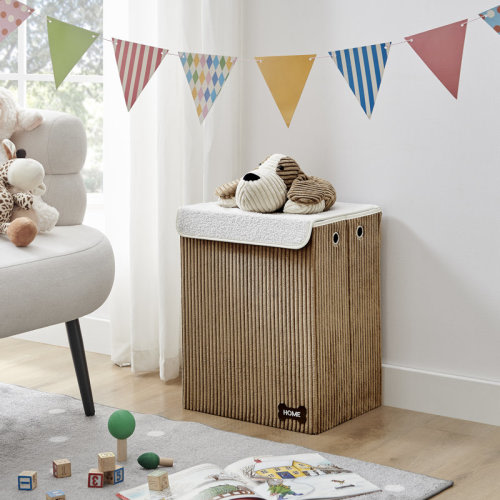 Isabelle & Max™ Collapsible Folding Corduroy Kids Plush Laundry Hamper Toy Storage - Brown/White Dog & Reviews | Wayfair