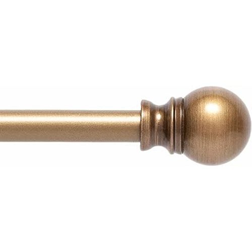 Kenney KN55973 Davenport Ball End Petite Café Decorative Window Curtain Rod, 48-86" Adjustable Length, Brushed Brass Finish, 1/2" Diameter Steel Tube