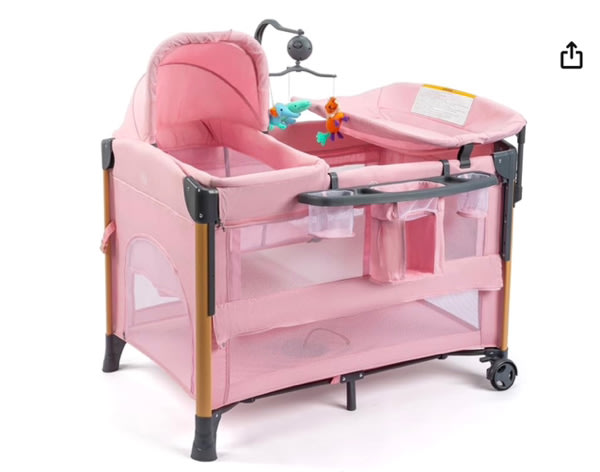 Amazon.com: JOYMOR 7 in 1 Bedside Bassinet with Changing Table, Baby Girl Bassinet, Pink Bedside Sleeper with Mattress, Sheet, Canopy, Storage Shelf