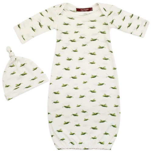 Milkbarn Grasshopper Organic Cotton Newborn Gown & Hat Set