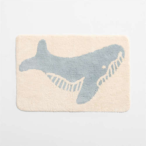 Whale Quarry Blue 100% Organic Cotton Kids Bath Mat