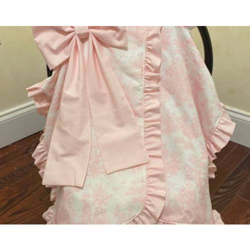 Toile Car Seat Canopy with Large Bow and Ruffle