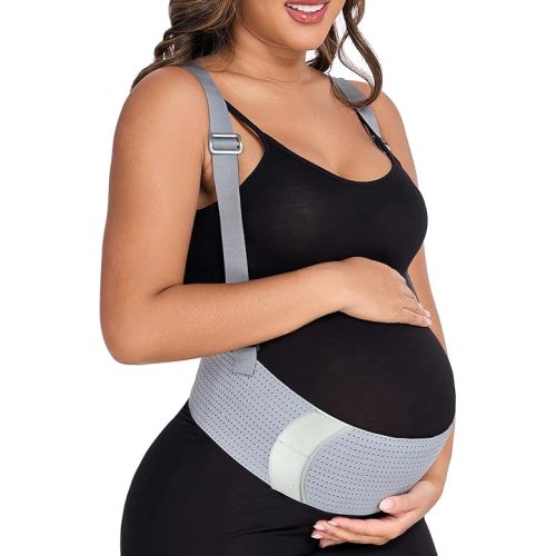 Belly Bands For Pregnant Women Maternity Belt Pregnancy Belly Support Band Adjustable Pregnancy Belt with Back Brace Straps (Gray, Medium)