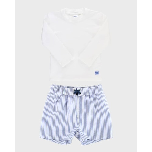 Boy's Periwinkle Striped Swim Shorts And Rashguard Set, Size 3M-8