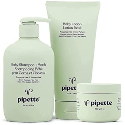 Pipette Baby Bundle - We’ve gathered our three most beloved baby products. Wash Tear-Free and Moisturize Set with Renewable Plant-Derived Squalane, Fragrance Free, 3-Piece Set