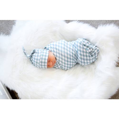 Blue Checkered Baby Swaddle Blanket, Buffalo Check Swaddle, Newborn Swaddle, Boy Baby Blanket, Swaddle Set, Stretchy Knit Swaddle