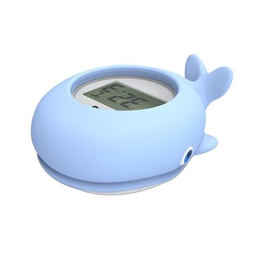 Baby Bath Thermometer with LED Display and Temperature Warning, Digital Room Thermometer & Fahrenheit Water Temperature Thermometer, Infant Bath Toys Floating Toy Safety Thermometer for Kids Newborn - Blue