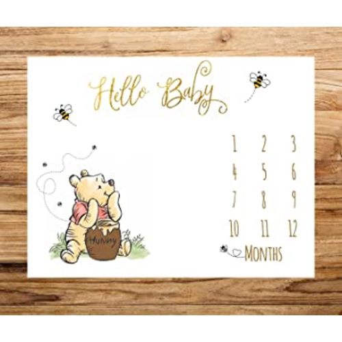Winnie Milestone Blanket Pooh Monthly Growth Tracker First Twelve Months Blankets for Baby Girl Baby Boy Classic The Pooh Baby Shower Decorations New Baby Gift