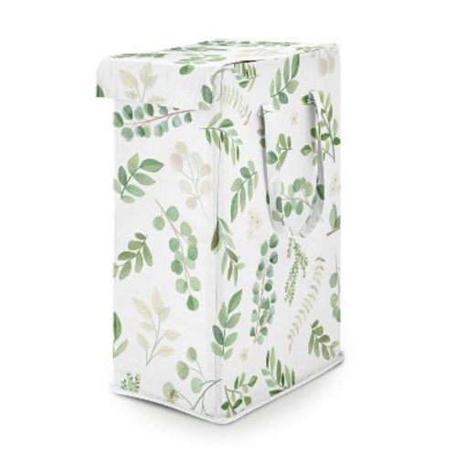 Sweet Jojo Designs Gender Neutral Unisex Foldable Laundry Hamper With Handles Botanical Green And White