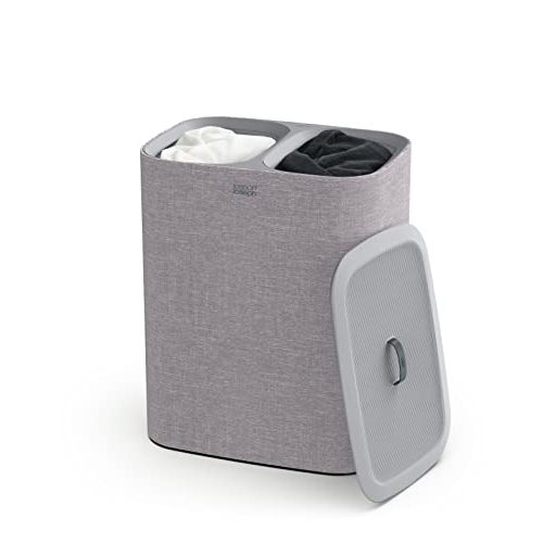 Joseph Joseph Tota 90-liter Laundry Hamper Separation Basket with lid, 2 Removable Washing Bags with Handles - Grey