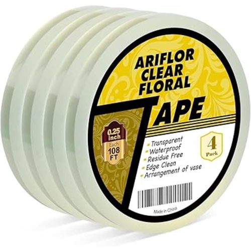 4Packs Clear Floral Tape - 1/4 inches Wide Floral Vase Tape, Clear Waterproof Floral Tape for Fresh Flower Bouquets and Flower Arrangements Crafts (0.25inch*4Packs), 0.25inch*4Pack