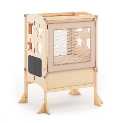 Guidecraft Classic Double Kitchen Helper Step Stool - White: Children's Wide Folding Safety Tower and Adjustable Height Toddler Tower