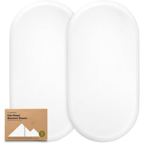 2-Pack Baby Bassinet Sheets Girl, Boy - Viscose Derived from Bamboo Fitted Bassinet Sheets Compatible with Halo Bassinest Swivel Sleeper, Baby Delight,Graco Bedside Bassinet Mattress Sheet(Soft White)