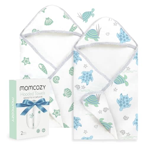 Momcozy Baby Towel with Hooded-Original Design Baby Towel Set -Soft & Absorbent- Shower Gifts or Bath Essential for Infant, Newborn, Toddler, Marine Sea Turtle Shells Magic