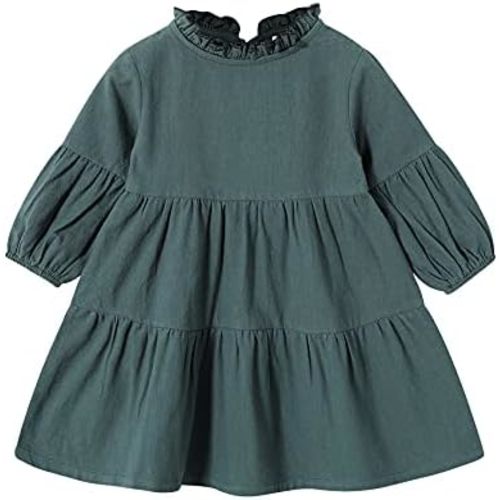 Toddler Kids Baby Girl Dress Lantern Long Sleeve Solid Color Casual Dresses Girls Fall Winter Outfit Clothes