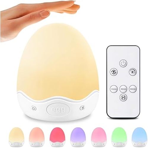 Egg Light for Nursery, 10 Brightness+10 Colors Egg Night Light for Baby Nursery Lamp, Touch+Remote+3600mAh Rechargeable Lamp, Soft Warm Light for Breastfeeding 0.5/1h Timer & Portable, New Baby Gift