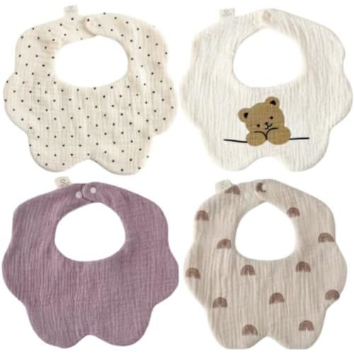 4 Pack Baby Bandana Bibs - Super Absorbent for Drooling & Teething - Soft, Flower Shape (0-24 Months)