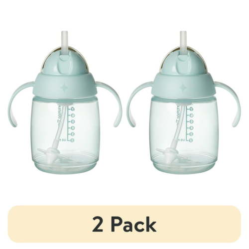 (2 pack) Tommee Tippee Weighted Straw Cup, 10oz, 6 Months+, Easy Transition Toddler Cup, Silicone Weighted Straw and Easy-hold Handles, Mint, 1 Count