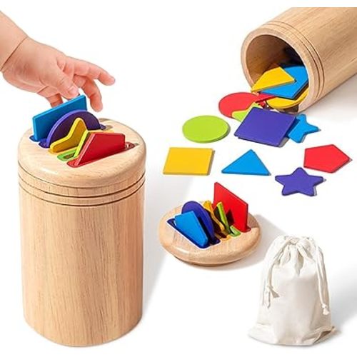 Wuffove Montessori Toys for 3-5 Year Old, Toddler Wooden Learning Color Sorting Toys Age 3 4 5, Developmental Infants Sensory Matching Games for Baby Boys Girls Gifts