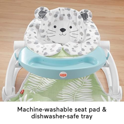 Fisher-Price Portable Baby Chair Deluxe Sit-Me-Up Floor Seat with Feeding Tray & Activity Toy Bar, Snow Leopard - Baby Seat