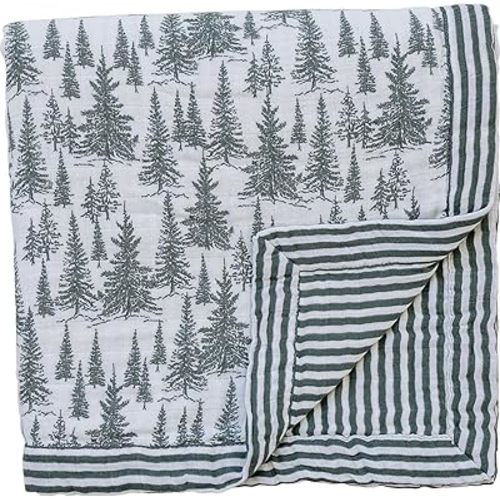 Mebie Baby Muslin Quilt, Forest Green Stripes, 100% Cotton Baby Blanket for Girls & Boys, Newborns to Toddler, Soft Swaddle Blanket, 47"x47"