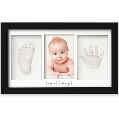 KeaBabies Baby Hand and Footprint Kit - Clay Handprint Keepsake Frame, Newborn Nursery Picture Frame, Personalized New Mom Gifts for Baby First Christmas Shower (Onyx Black)