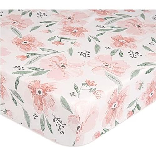 Crane Baby Crib Sheet, Pink Floral Crib Sheets & Toddler Sheets, 100% Cotton Crib Sheets for Standard Crib Mattress, 28"x 52", Breathable Crib Sheets, Fitted Crib Sheets for Boys and Girls