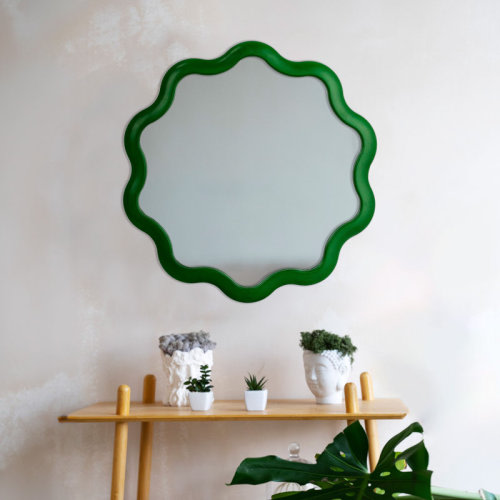 Wavy Reclaimed Wood Round Wall Mirror
