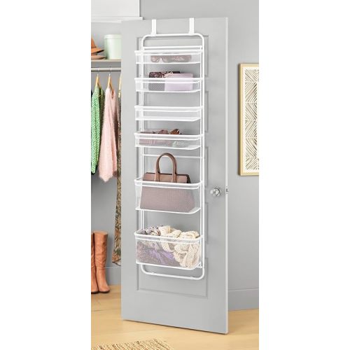 Whitmor Over The Door Organizer - 6 Sections - Pantry, Bathroom, Accessory Organizer - Metal and Mesh - White