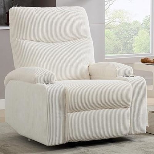Manual Oversized Recliner Chair for Adults, 3 Position 140° Reclining Sofa for Living Room, Nursery, RV, and Office,Lazy Manual Recliner for Boy (White)