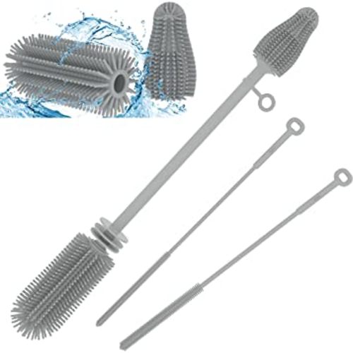 Silicone Baby Bottle Brush and Straw Cleaner Brush Set,Silicone Fully Encased Dish Brush,Versatile Deep Cleaning Long Water Bottle Brushes,Heat Resistant Sturdy Kitchen Brush,Hangable Cup Brush