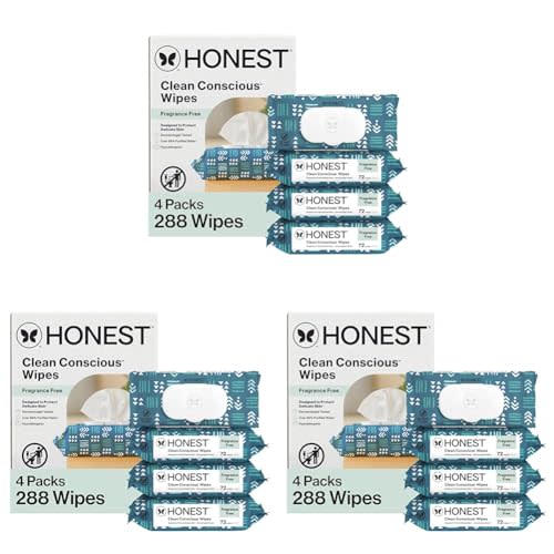 The Honest Company Hypoallergenic Multi-Use Baby Wipes for Sensitive Baby Skin, Balance Blues, 288 Count (Pack of 3)
